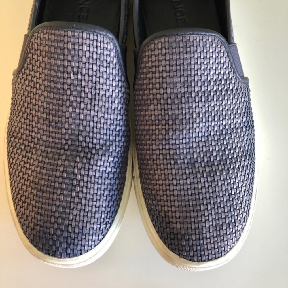 Vince Navy Preston Leather Woven Slip On Sneakers - Picture 2 of 6